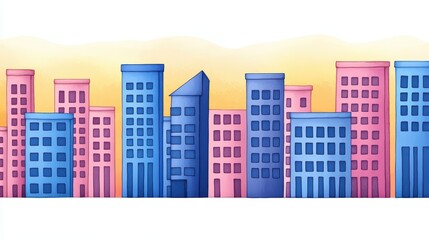 Obraz premium Colorful Abstract Cityscape with Tall Buildings and Vibrant Background at Sunset