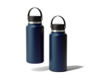 Blank Empty Hydro Flasks Dew Bottle, Sport Water Bottle Packaging Isolated On Transparent Background, Prepared For Mockup, 3D Render.