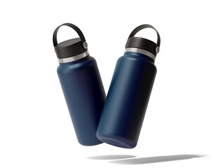 Blank Empty Hydro Flasks Dew Bottle, Sport Water Bottle Packaging Isolated On Transparent Background, Prepared For Mockup, 3D Render.