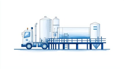 Modern Industrial Tanker Truck with Cylindrical Silos and Large Storage Container for Transportation and Logistics