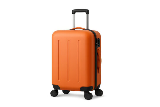 Modern orange trolley suitcase isolated on transparent background, ready for travel and tourism