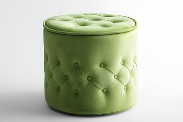 Green cylinder durable ottoman or footstool. Interior design concept. Isolated object on white background