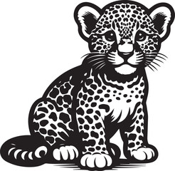 Black and White Jaguar Vector Illustration – Minimalist Wild Cat Silhouette Art	