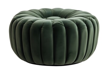 Green cylinder expensive ottoman or footstool. Interior design concept. Isolated object on white background