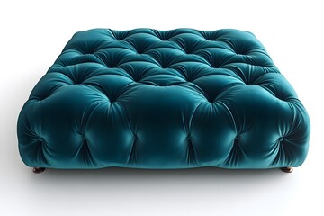 Green square durable ottoman or footstool. Interior design concept. Isolated object on white background