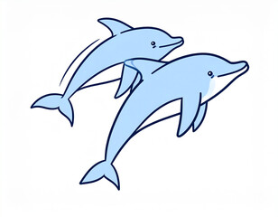 Fototapeta premium Cartoon dolphin swimming in the ocean on white background