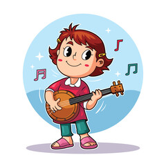Girl Playing Tenor Banjo Cheerfully