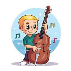 Boy Playing Contrabass Confidently
