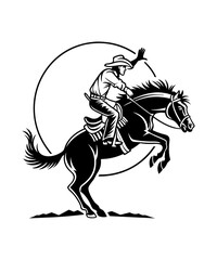 Bucking Bronco Silhouette Illustration Cowboy Riding Horse Rodeo Design Vector, Horse Silhouette vector illustration, Silhouette of Horse and Rider Animation, Horse racing silhouette vector 