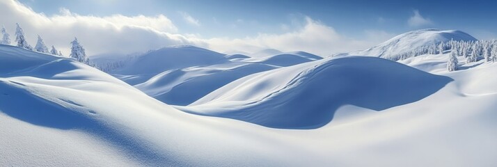 Fototapeta premium Stunning Winter Wonderland Snow-Capped Mountains, Frosty Trees, and a Crystal Clear Blue Sky.