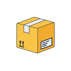 Shipping box with label in simple illustration style  