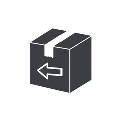 Return box icon with arrow in simple flat design  