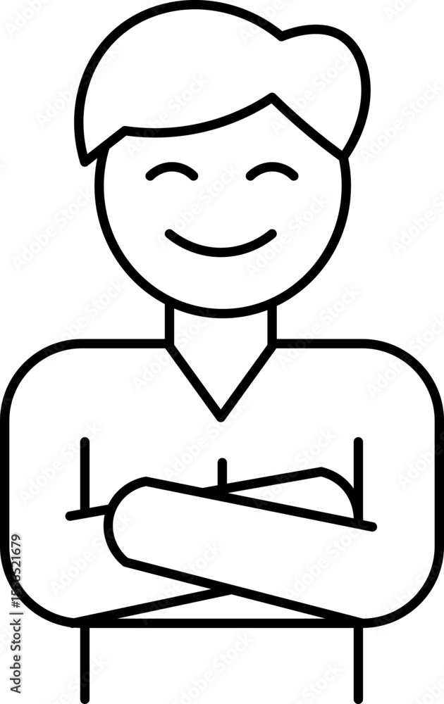 Poster simple line drawing of smiling person with arms crossed, conveying sense of confidence and positivit