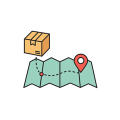 Track order icon with map route showing package location and path  