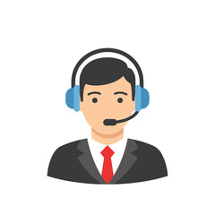 Customer support representative wearing headset in flat design style  