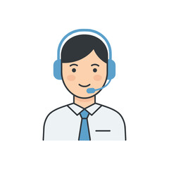 Customer support headset icon, flat helpful assistant icon  