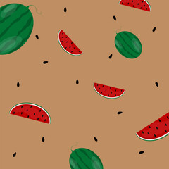 Pattern with watermelon and watermelon halves