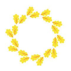 Vector autumn wreath with yellow oak leaves forming a round frame. Ideal for seasonal decorations, harvest themes, greeting cards, or farmhouse style designs.