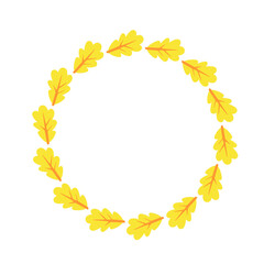 Decorative autumn wreath made of foliage in yellow color. Perfect for thanksgiving graphics, seasonal banners, fall festival posters, or harvest themes.