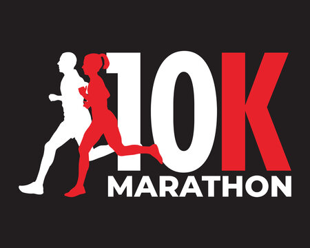 Silhouette of a man and woman running a 10K marathon - vector logo design - vector illustration