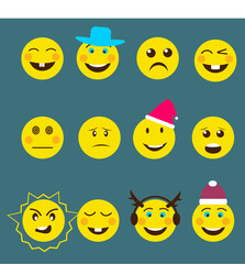 Set of emoji on a blue background