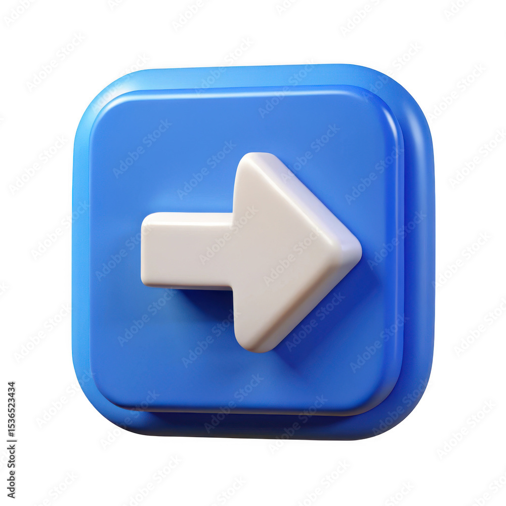 Poster 3d realistic blue button with white arrow isolated on transparent background
