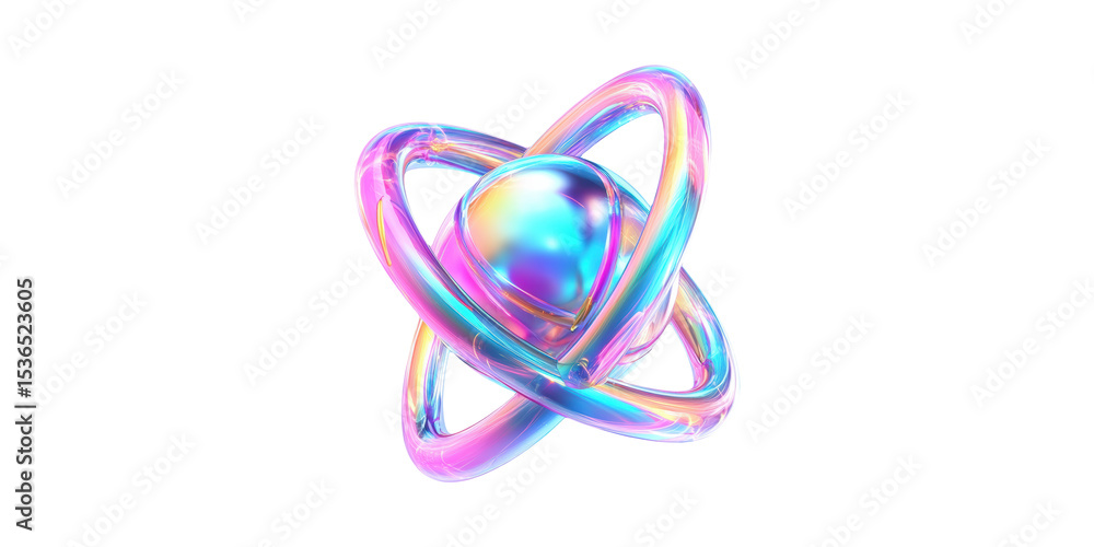 Poster colorful abstract 3d shape with iridescent rings. futuristic design concept isolated on transparent 