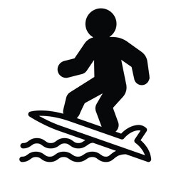 Surfer man on sea wave solid icon, tropical voyage concept. Vector graphics. Surfboard with surfer, water sport sign on white background, style mobile or design.
