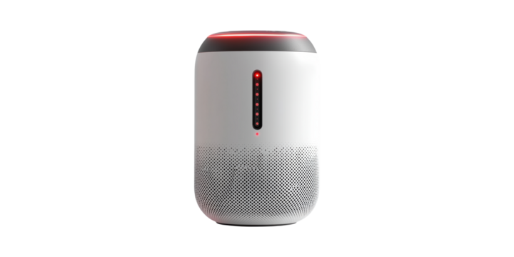 Smart Home Speaker With Led Indicator. Modern Voice-Activated Device For Home Automation Isolated On Transparent Background