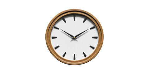Classic Wooden Wall Clock With Minimalist Design. Time Management And Home Decor Concept Isolated On Transparent Background