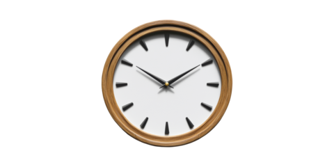 Classic Wooden Wall Clock With Minimalist Design. Time Management And Home Decor Concept Isolated On Transparent Background