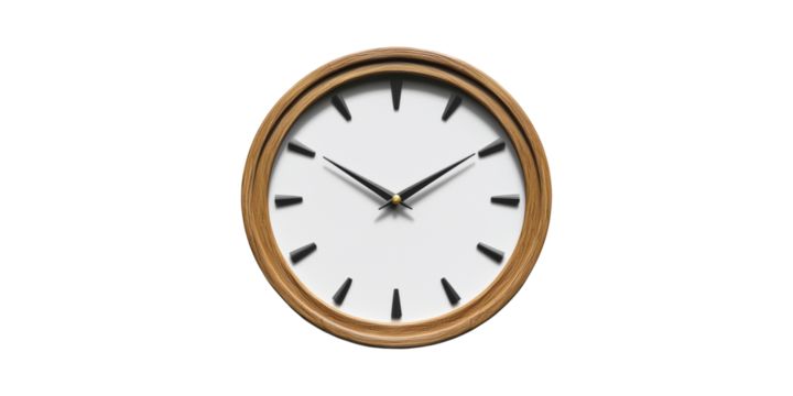 Classic Wooden Wall Clock With Minimalist Design. Time Management And Home Decor Concept Isolated On Transparent Background