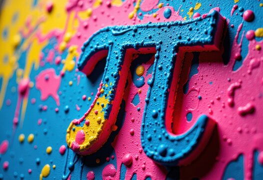 Colorful pi symbol with splashes of paint on a vibrant background