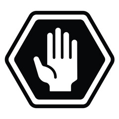 Obraz premium Traffic stop hand palm solid icon, making road concept. Vector graphics. Stopping movement hand gesture, road sign on white background, style mobile or design.