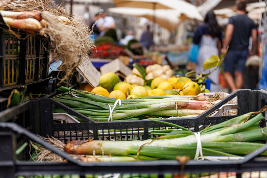 Close-up view of market stall at Catania, Sicily