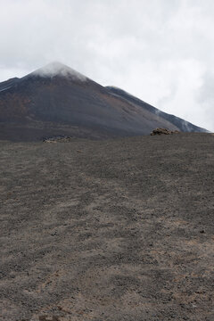View of the summit of Etna, a volcano on the island of Sicily in Italy