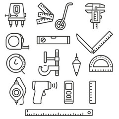 Obraz premium Measuring Instruments Icons. Line style icons of measuring instruments: laser level, folding ruler, measuring wheel, digital