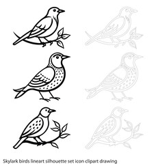 Skylark birds lineart silhouette set icon clipart drawing