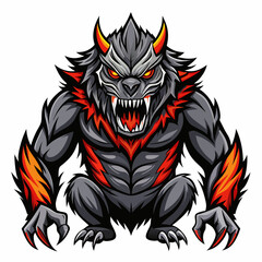 Naklejka premium Monster realistic design and bold line black , white background ,full color