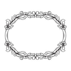 Illustration of floral frame with vignette in black and white