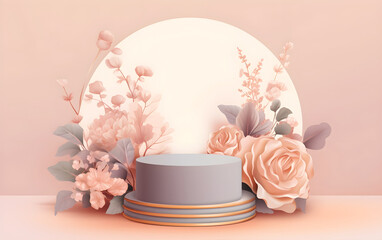 Elegant round podium with pastel floral arrangement