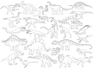 Alphabet Dinosaurs Line Art Illustration