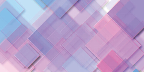 Abstract geometric background featuring overlapping translucent squares in shades of purple pink and blue with a modern stylish design.