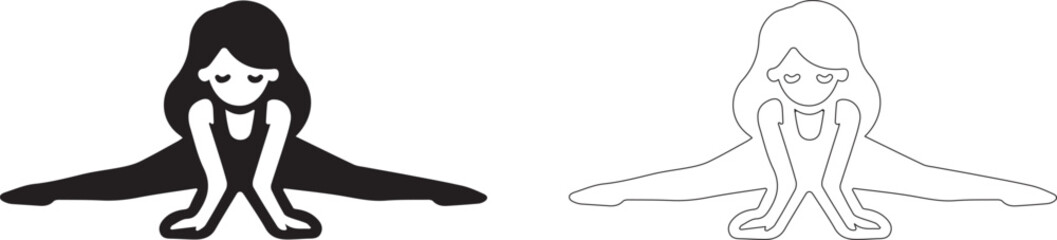 Overweight girl trying to do transverse splits. Vector sign.