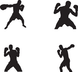 Boxer Silhouettes - Boxing Fight & Training Poses Vector Set
