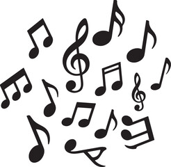 Scattered Music Notes & Clefs Silhouette - Musical Elements Vector