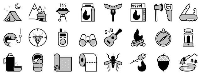 Icons in two tones about outdoor recreation