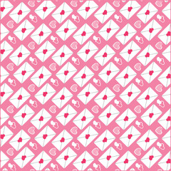 Seamless pattern with hearts and arrow on pink background. Vector illustration.