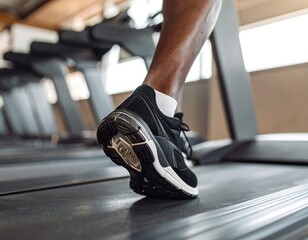 Close-up of person's foot on treadmill