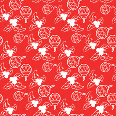 Seamless pattern with acorns on a red background. Vector illustration.
